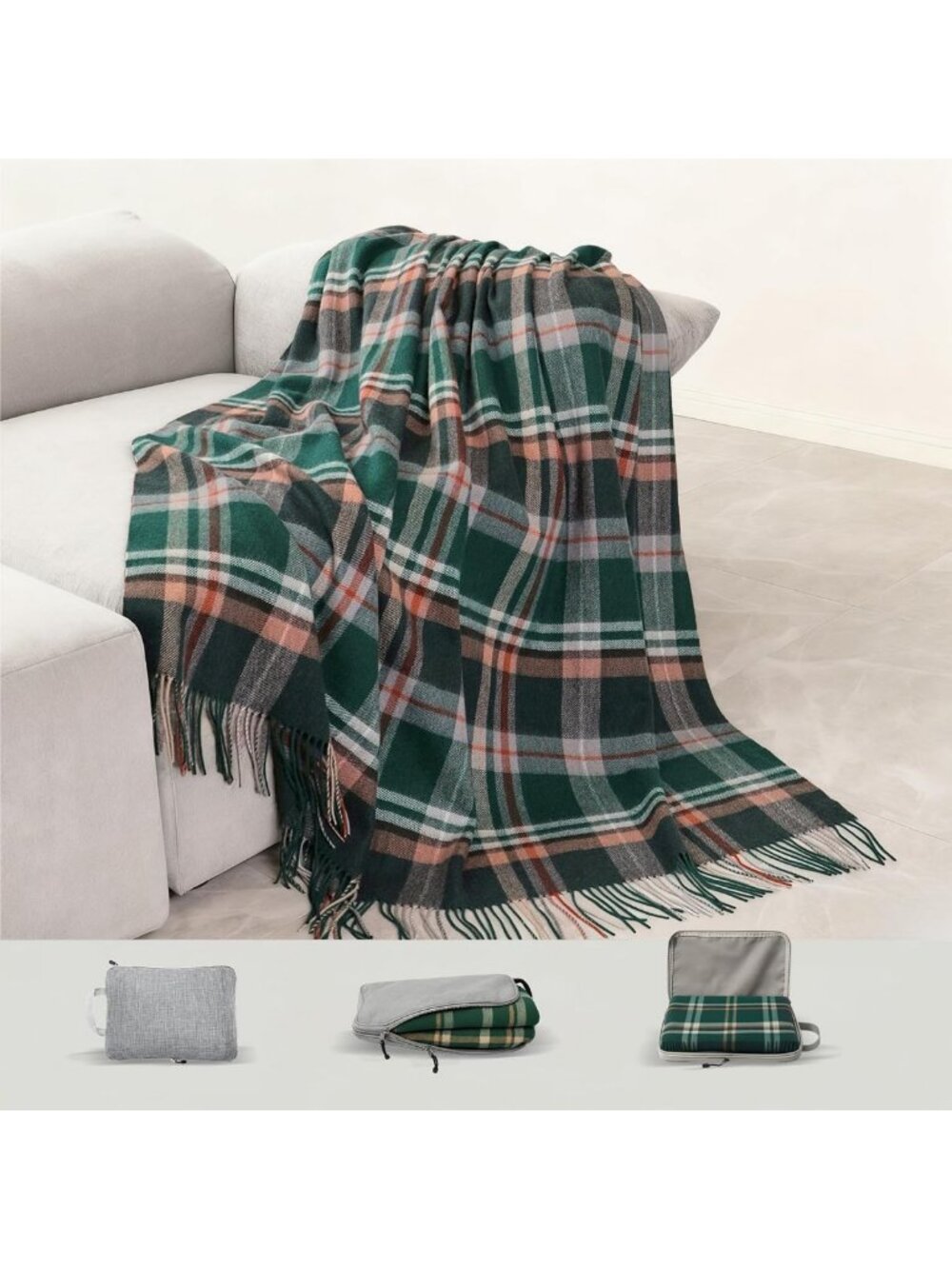 Cozy Soft Plaid Throw Blanket - Pure Wool Tartan Fringe, 83"x55" Perfect for